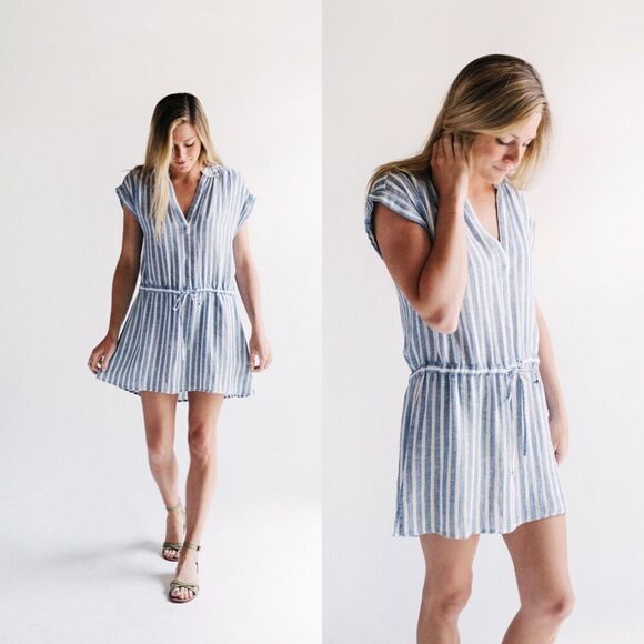 Rails Women's Size XS Blue Emma Mykonos Stripe Linen Mini Dress Cover Up Resort - Picture 1 of 17